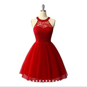 NWOT Womens Size XS Red Lace Tea Length Tulle Dress